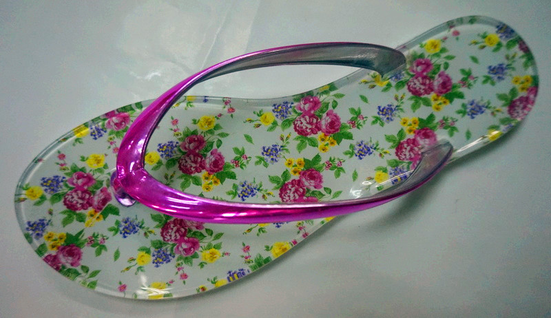 PVC material flip flop flower print insole latest jelly shoe